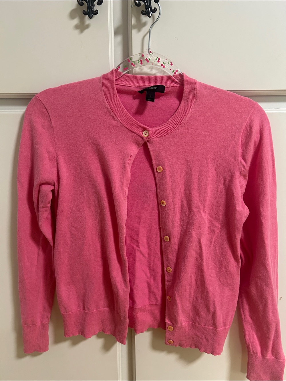J. Crew Pink Crewneck Cotton Jackie Button-Front Cardigan Small